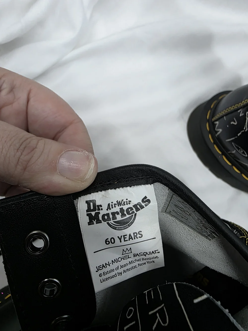 Dr. Martens Black Graffiti Lace-Up Boots with Yellow Stitching - Picture 7 of 8